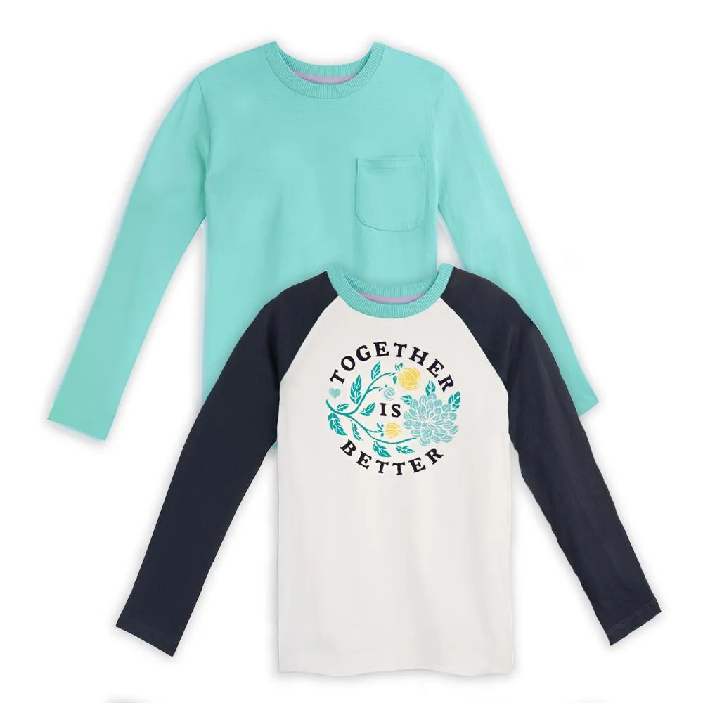 Organic Cotton Girl Shirts - Long Sleeve Tee 2 Pack