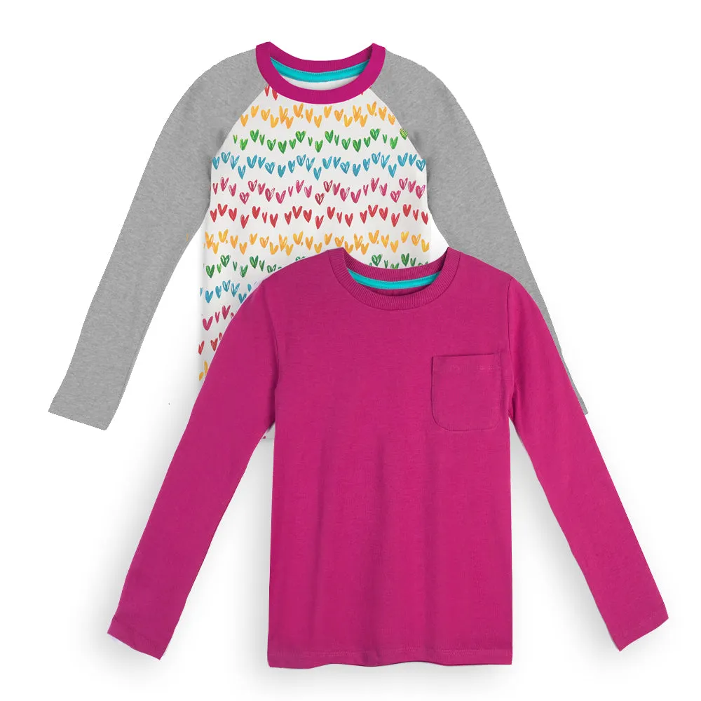 Organic Cotton Girl Shirts - Long Sleeve Tee 2 Pack