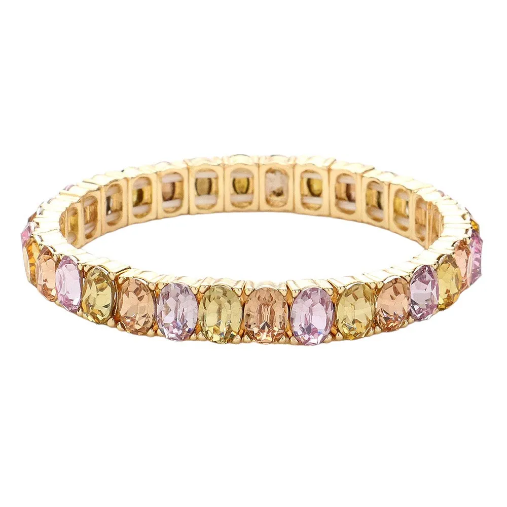 Oval Stone Cluster Stretch Evening Bracelet