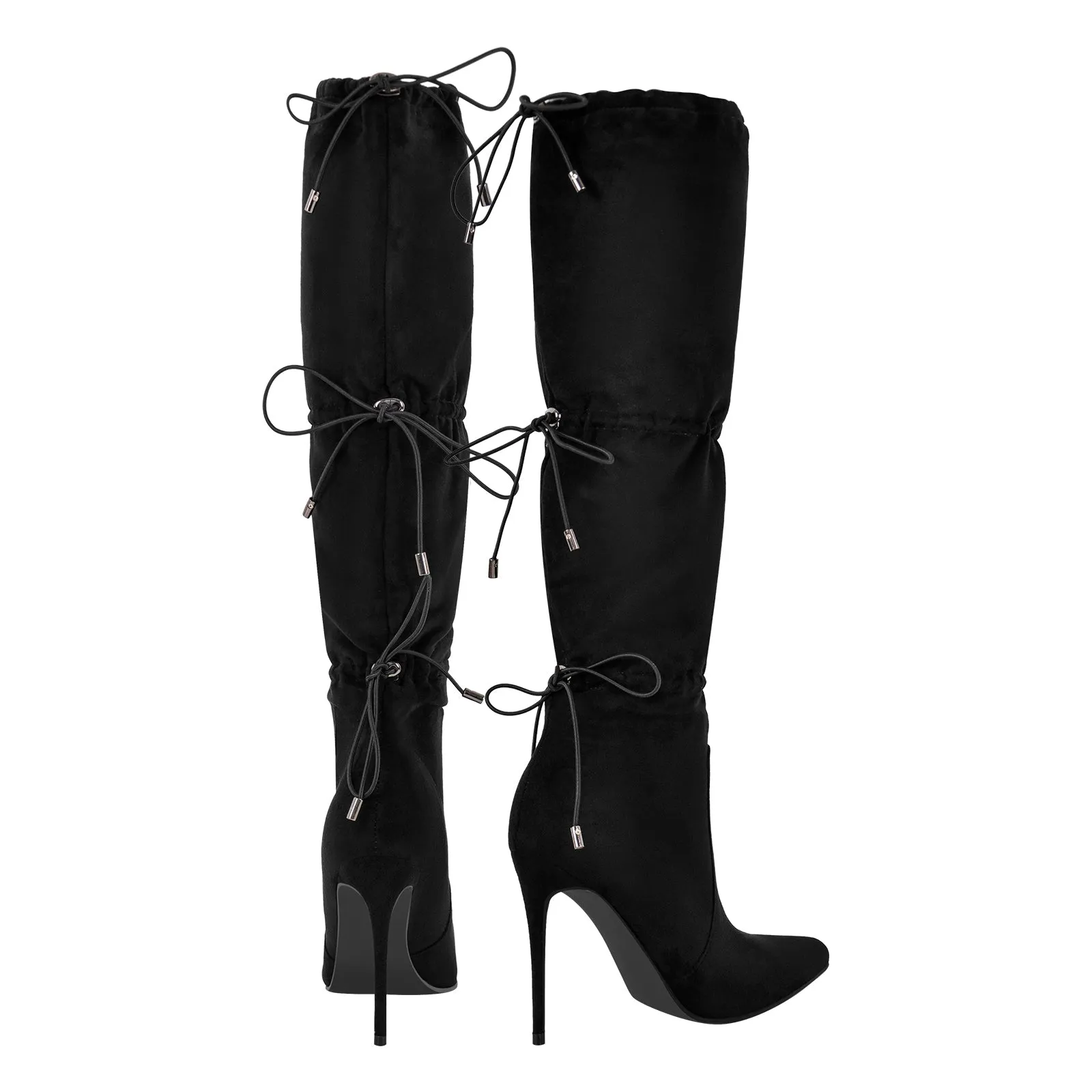 Pointed Toe Lace-up Stiletto Knee High Boots