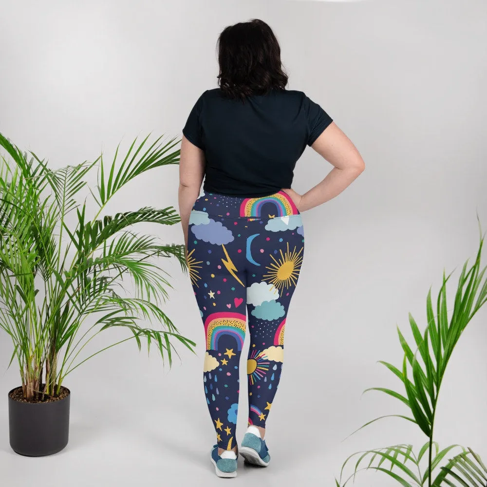 Rainbows and Rain Clouds Weather Themed Womens Light Weight Plus Size Leggings