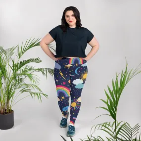 Rainbows and Rain Clouds Weather Themed Womens Light Weight Plus Size Leggings