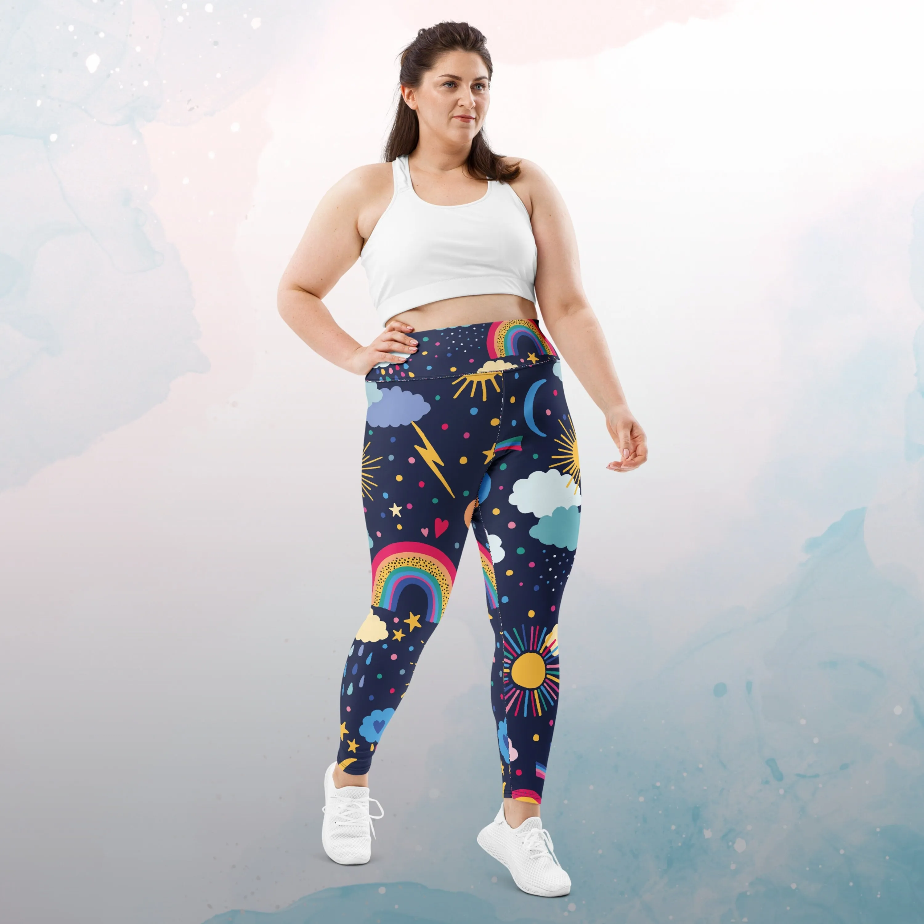 Rainbows and Rain Clouds Weather Themed Womens Light Weight Plus Size Leggings