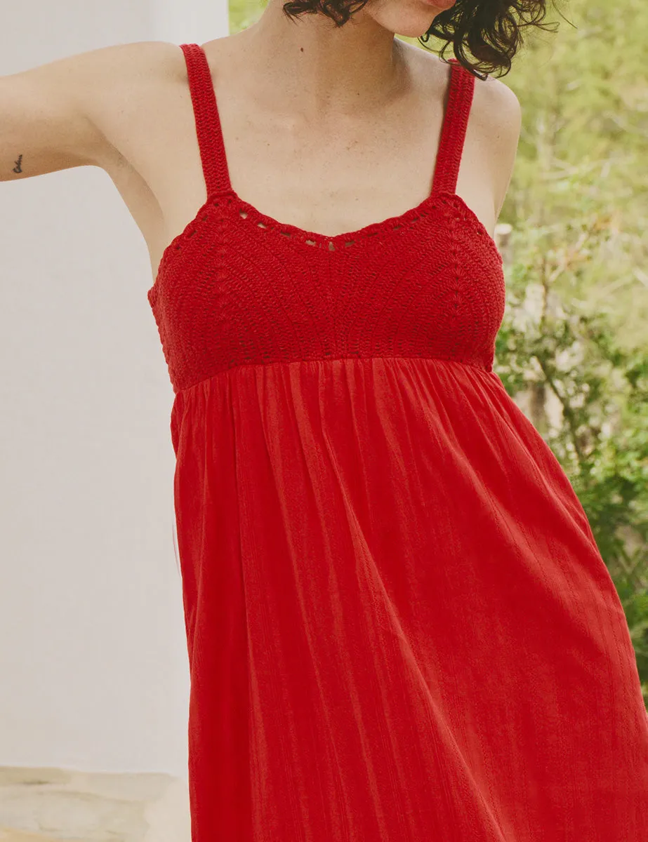 Red Crochet Detail Roberta Midi Dress