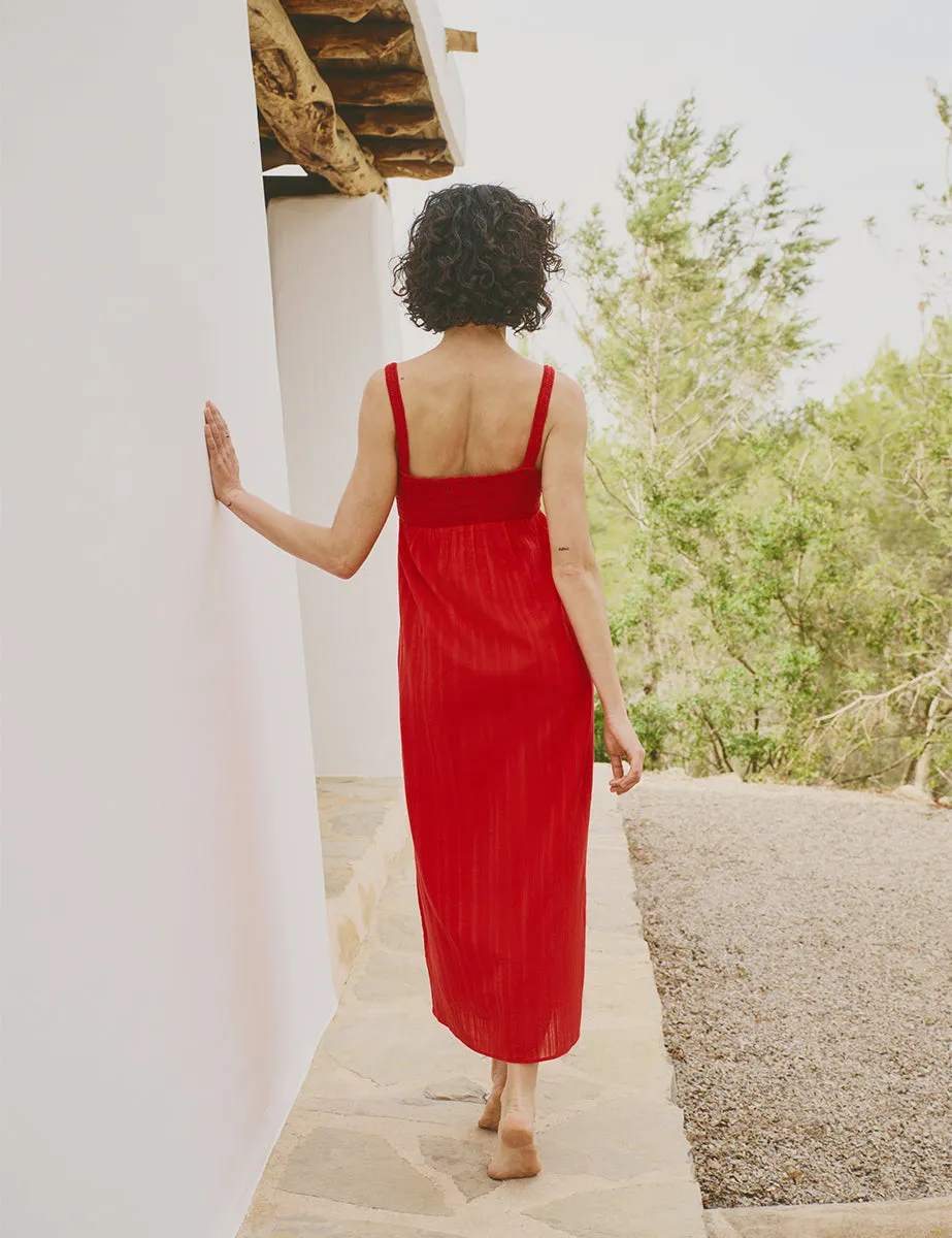 Red Crochet Detail Roberta Midi Dress