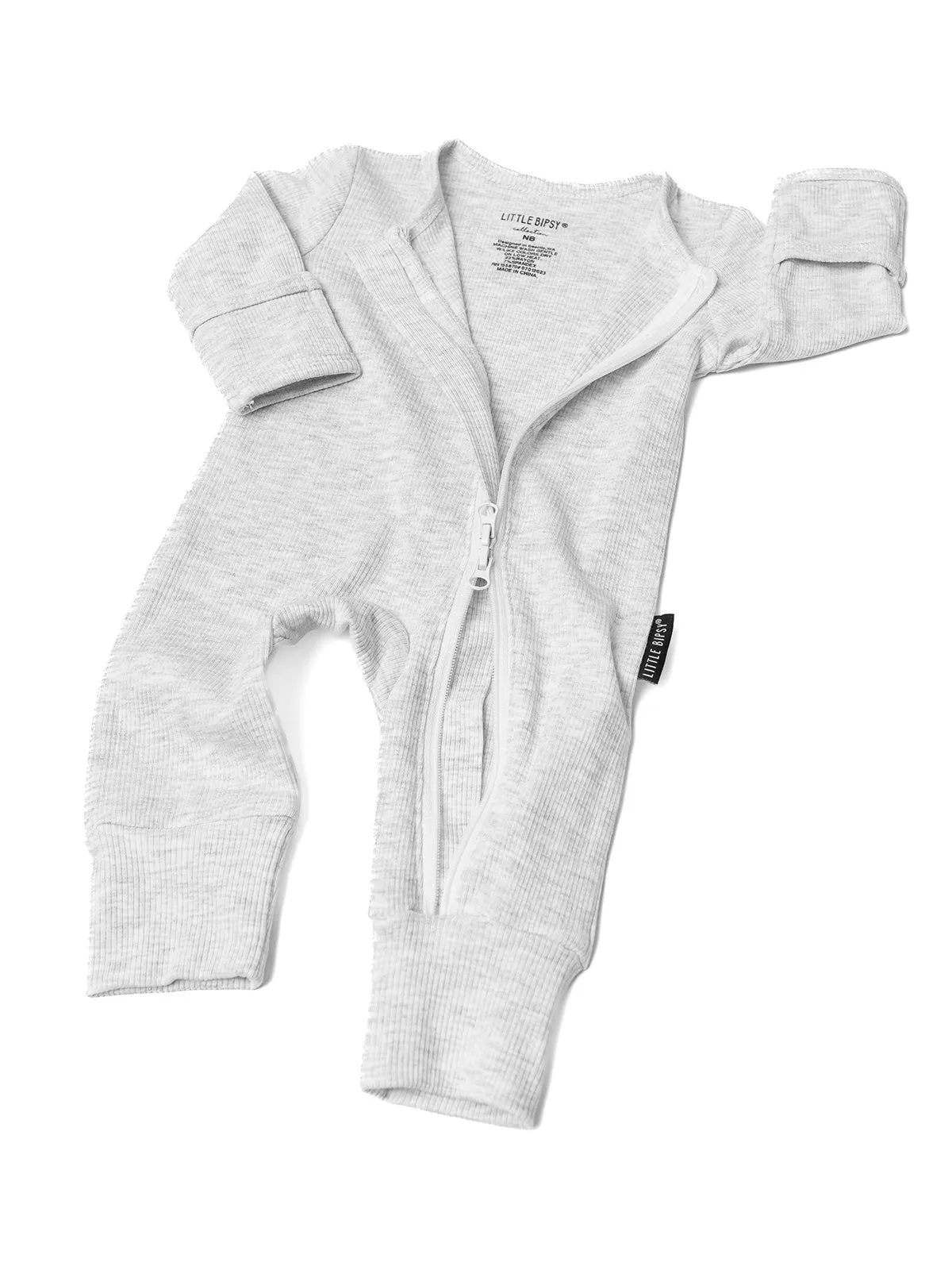 Ribbed 2-Way Zip Romper - Grey