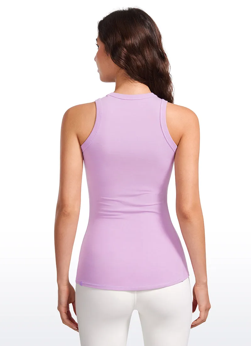 Ribbed Hip Length High Neck Racerback Tank