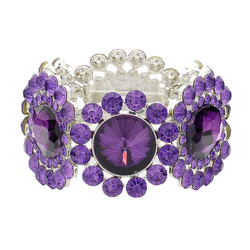 Round Stone Accented Stretch Evening Bracelet