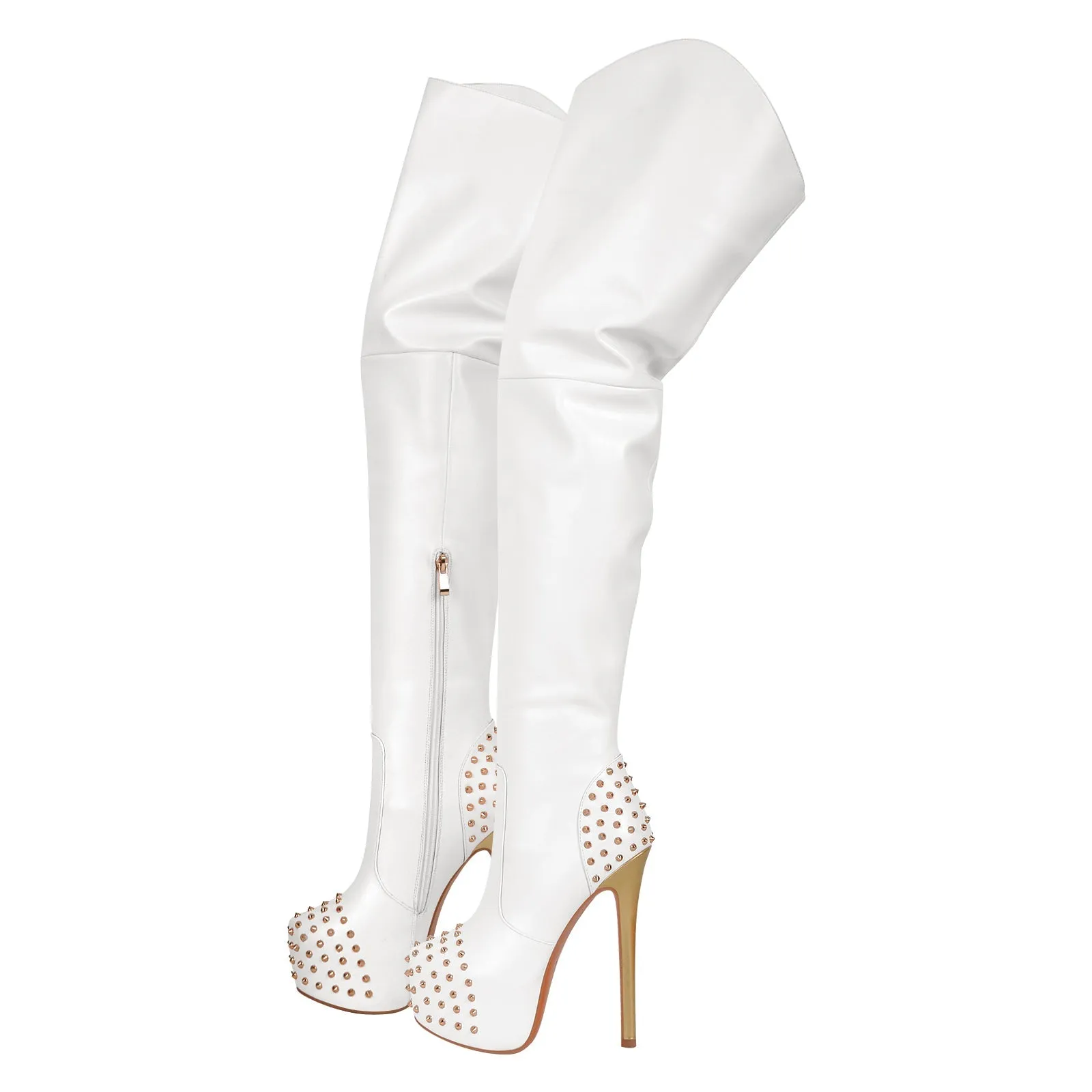 Round Toe Stiletto Rivet Over The Knee Boots