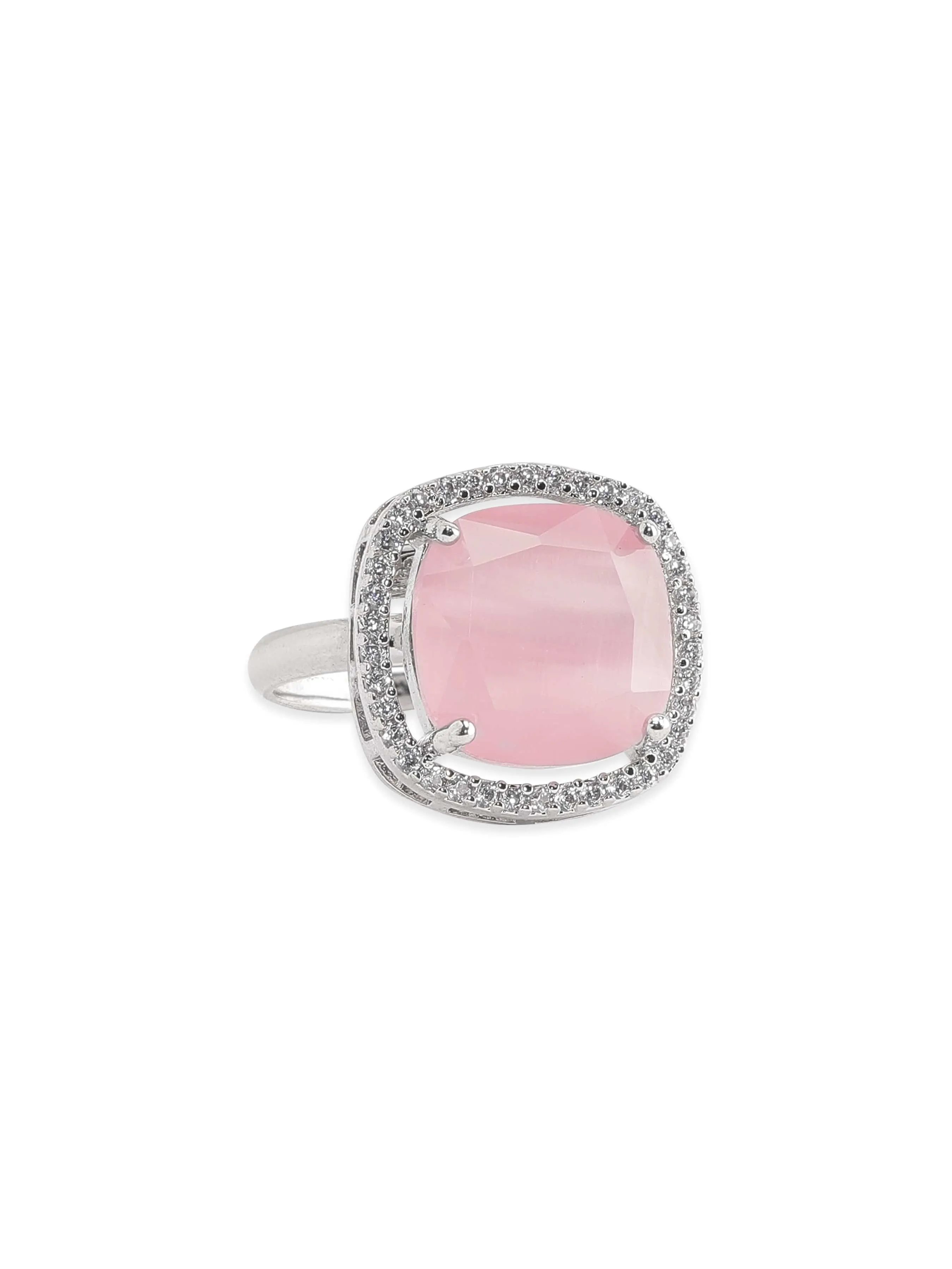 Rubans Rhodium plated Pink Cushion Cut zirconia studded Classy ring