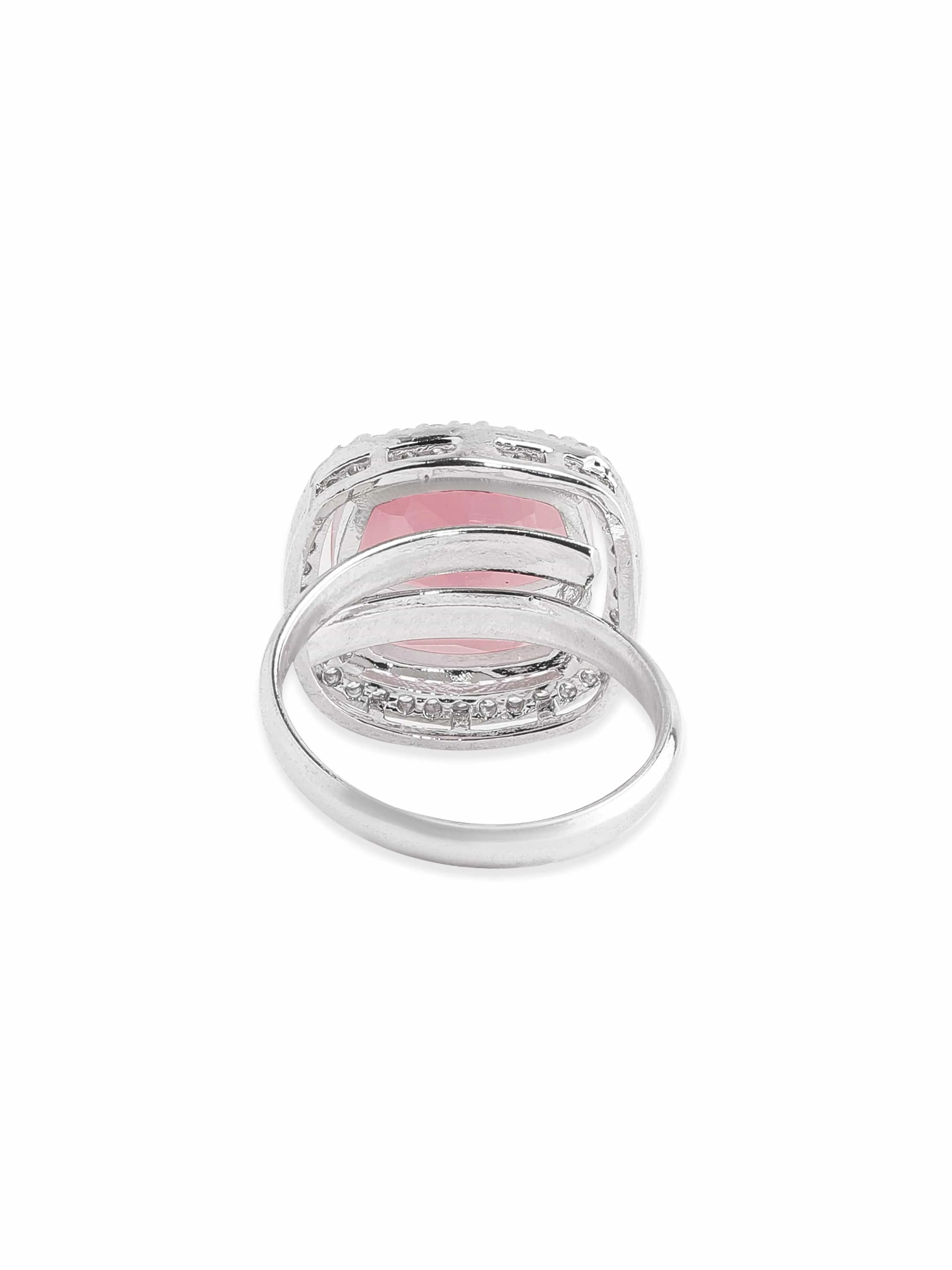 Rubans Rhodium plated Pink Cushion Cut zirconia studded Classy ring