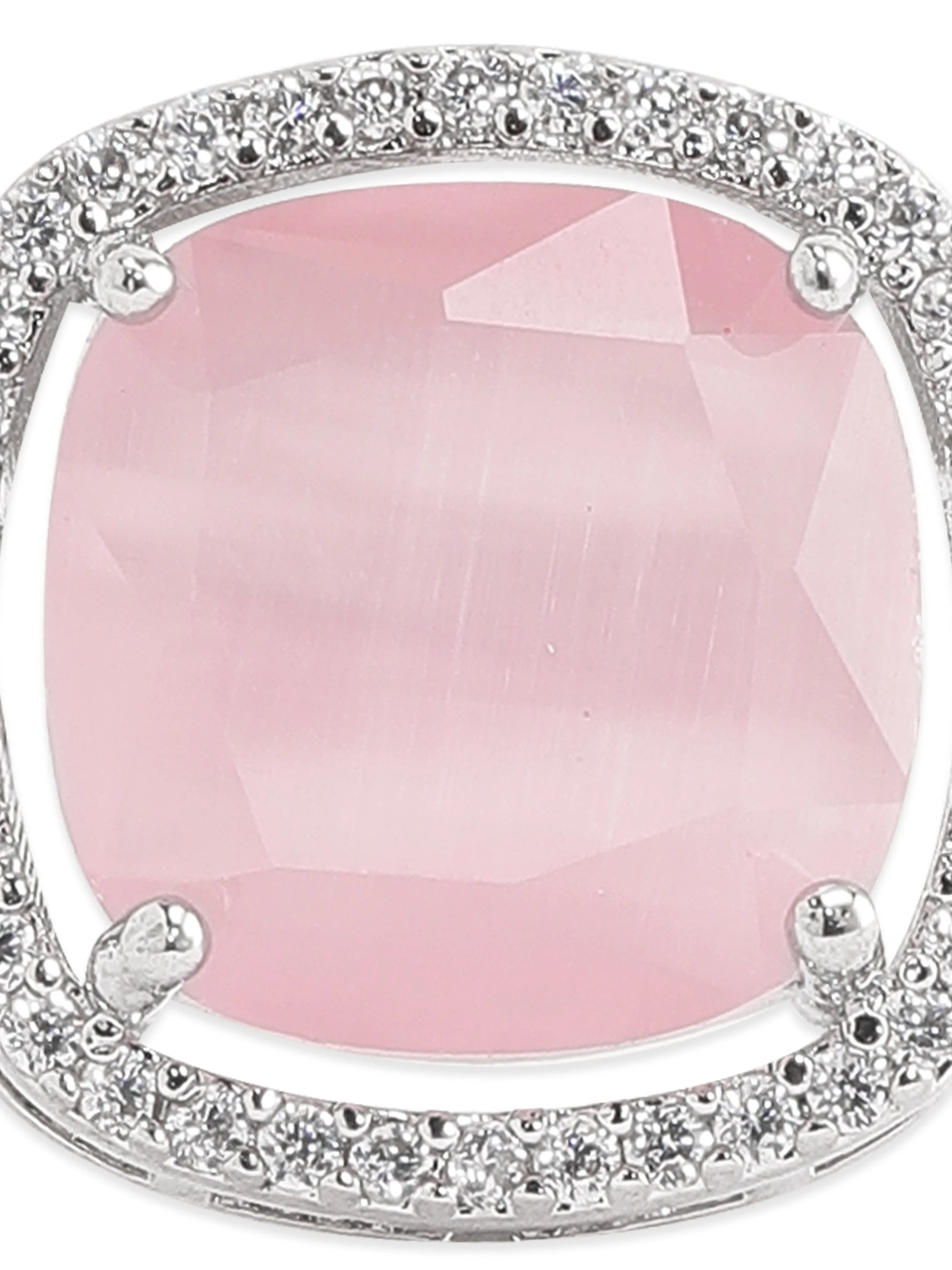 Rubans Rhodium plated Pink Cushion Cut zirconia studded Classy ring