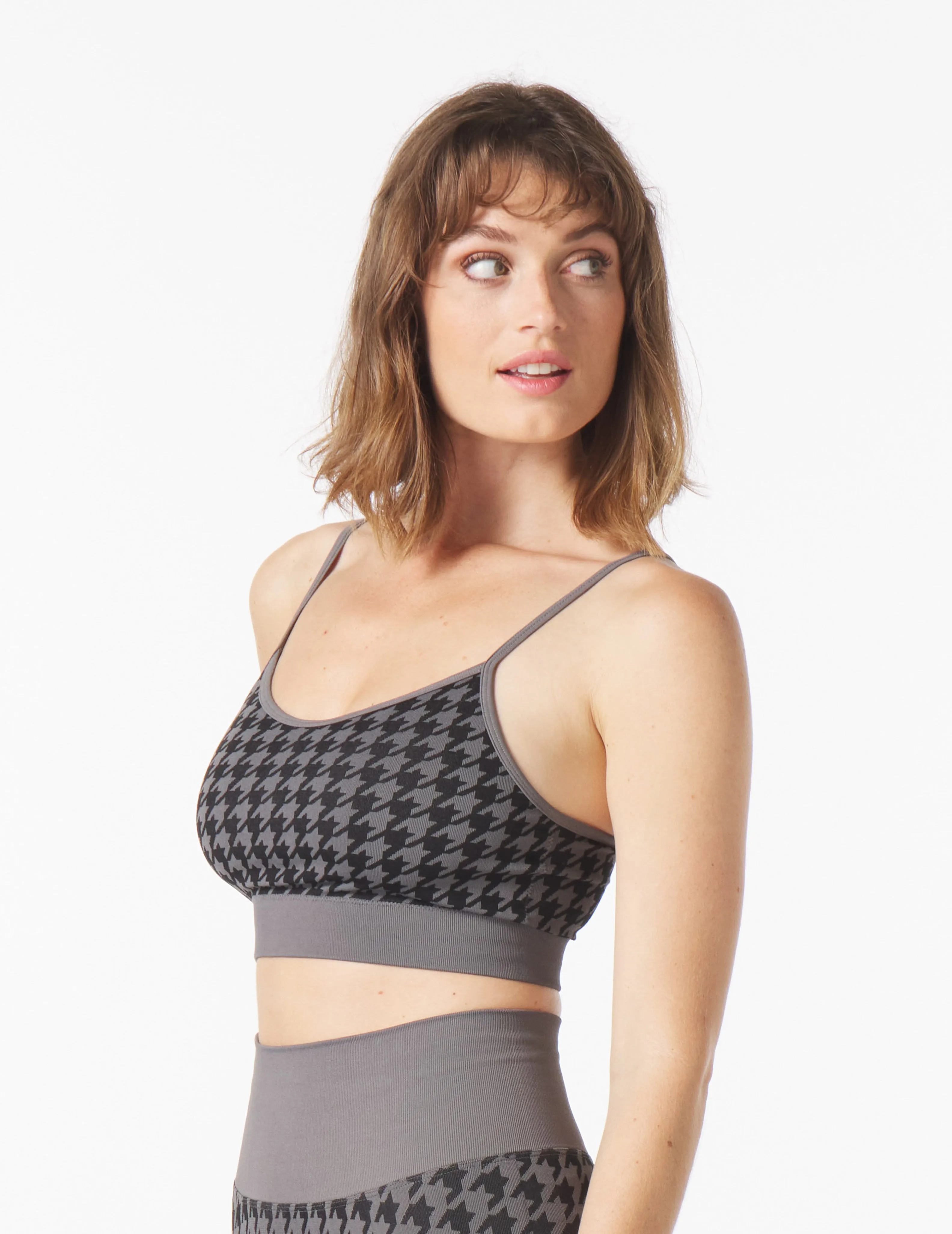 Seamless Houndstooth Jacquard Bra: Black/Carbon