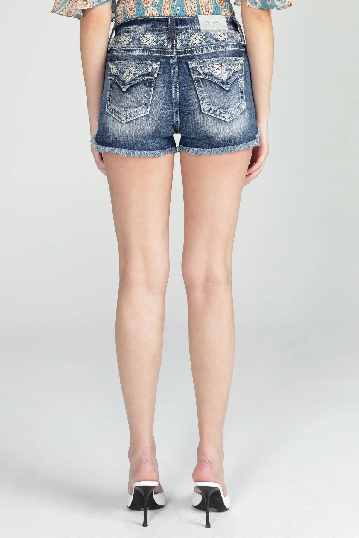 Sequined Blue Geometric Shorts