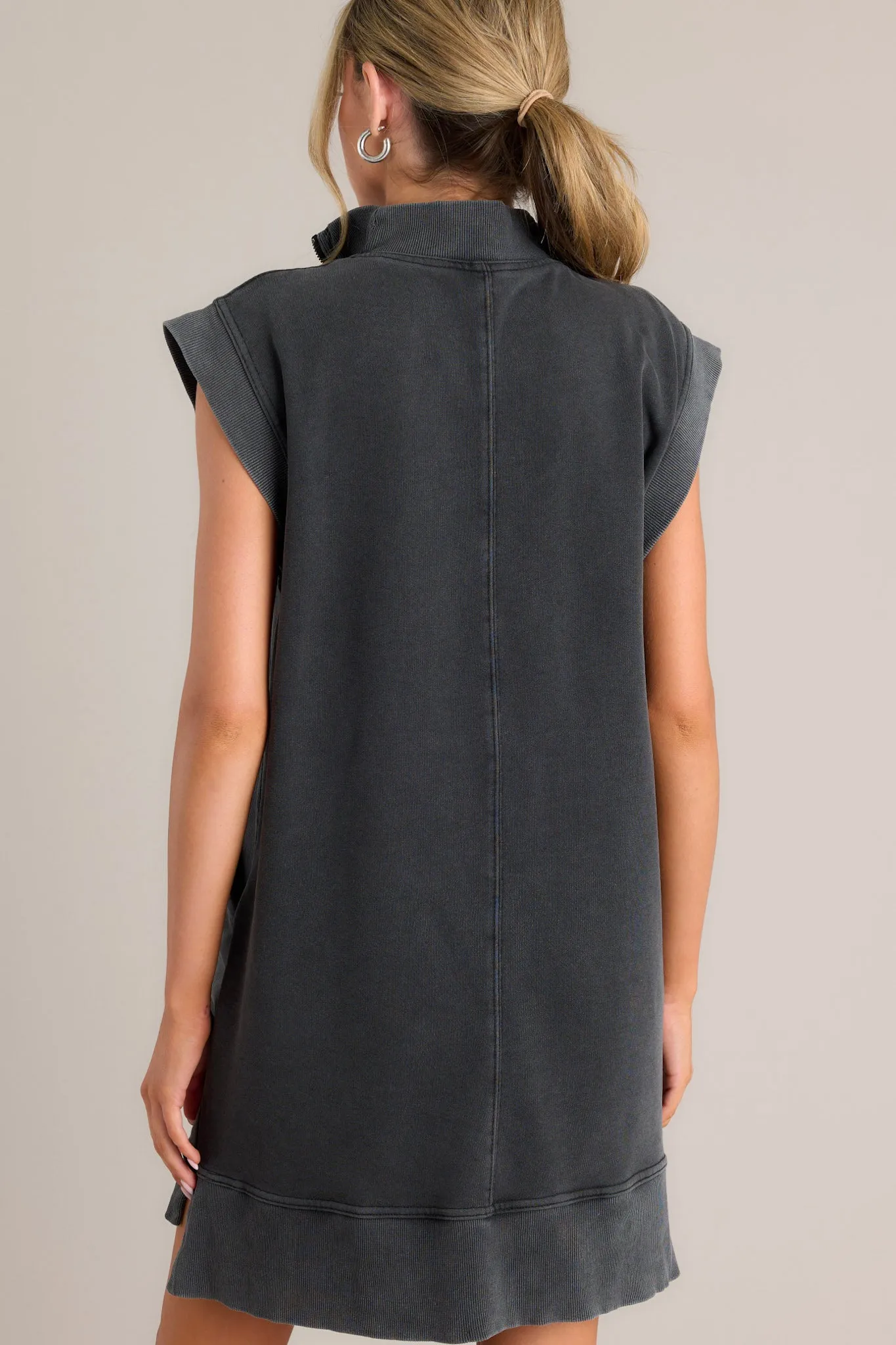 Shadowed Splendor 100% Cotton Charcoal Zip Front Mini Dress