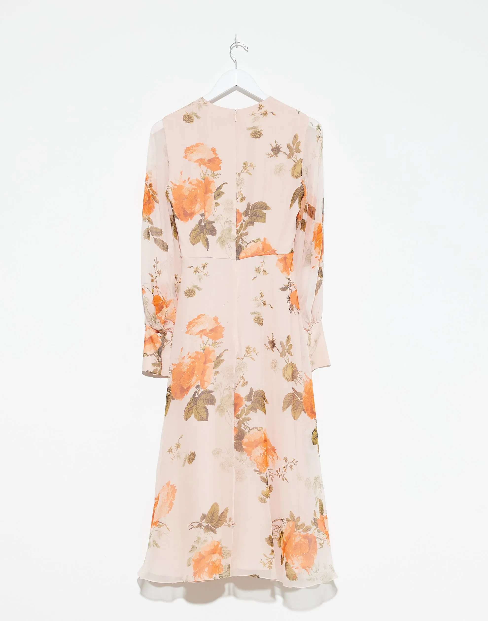 Shell Pink Silk Gathered Neck Midi Dress