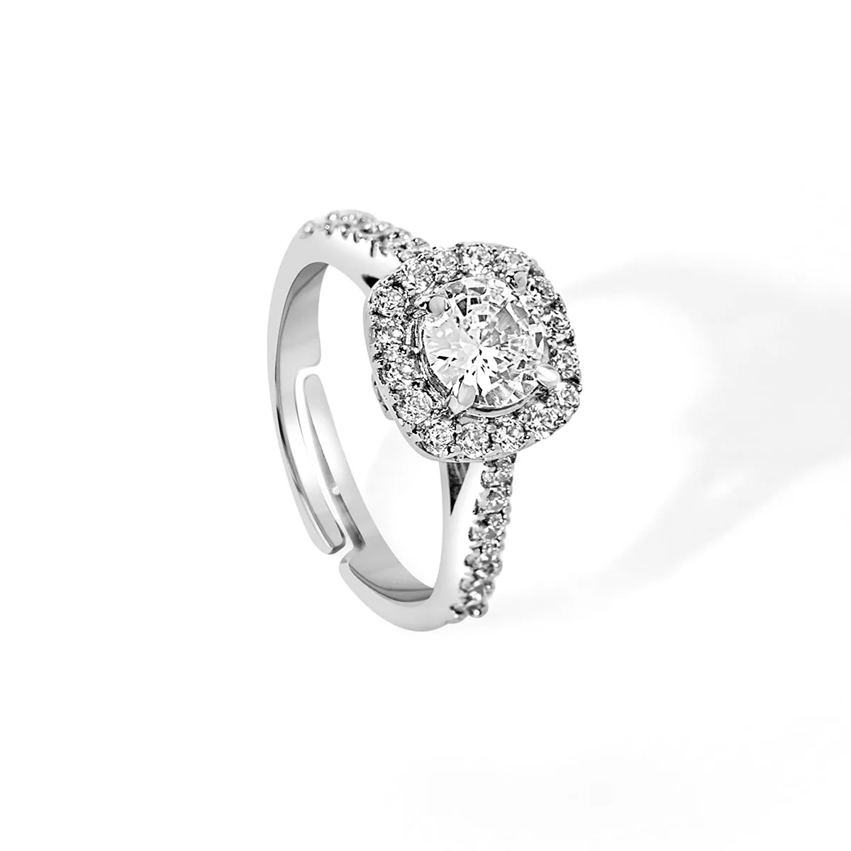 Silver Zircon Halo Ring