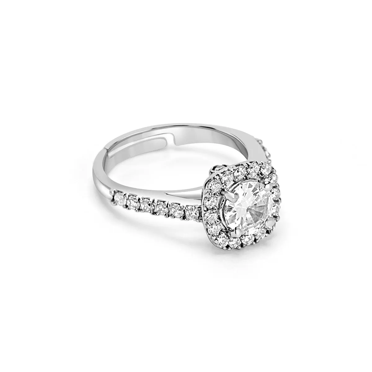 Silver Zircon Halo Ring