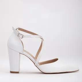 Sina - White Bridal Block Heels