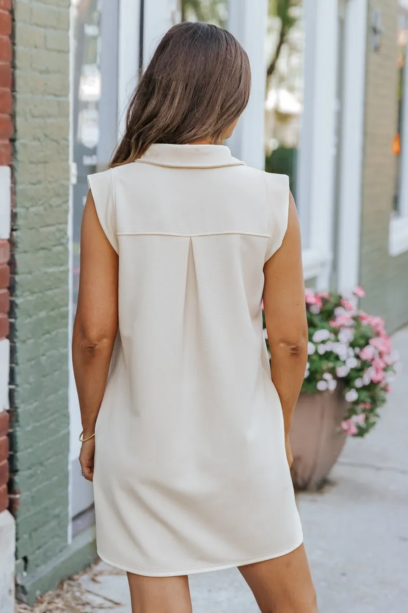 Sleeveless Cream Textured Mini Dress