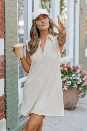 Sleeveless Cream Textured Mini Dress