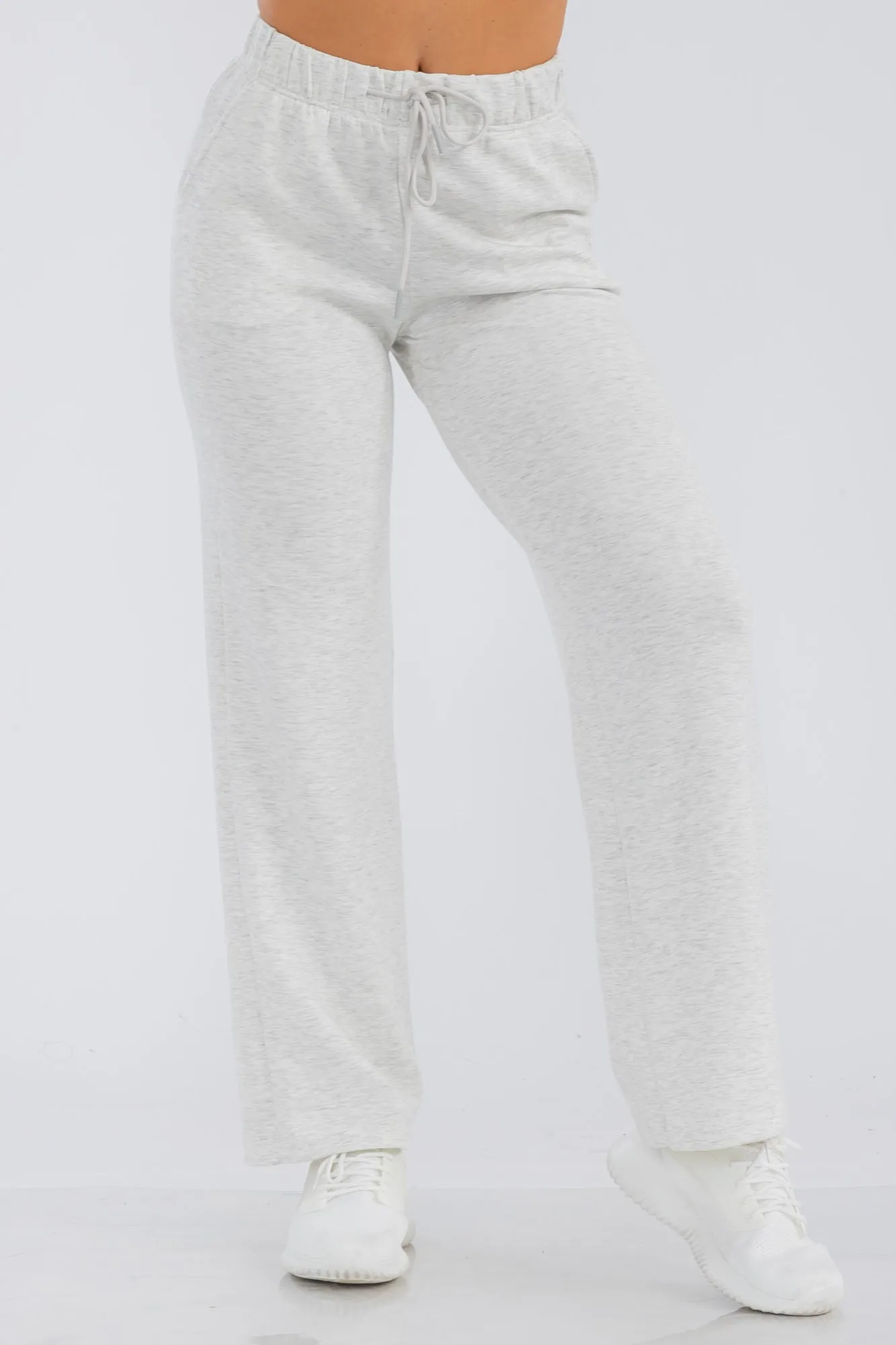 Soft Drawstring Waist Straight Leg Pants - Heather Bone