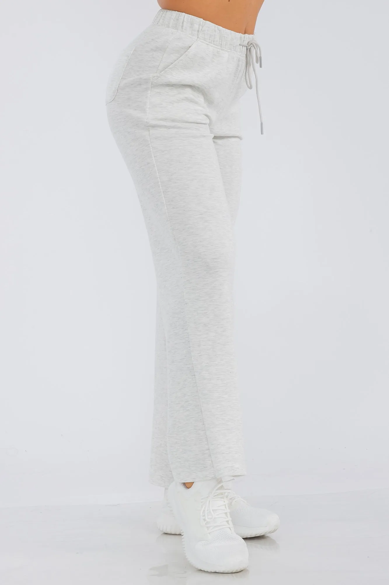 Soft Drawstring Waist Straight Leg Pants - Heather Bone