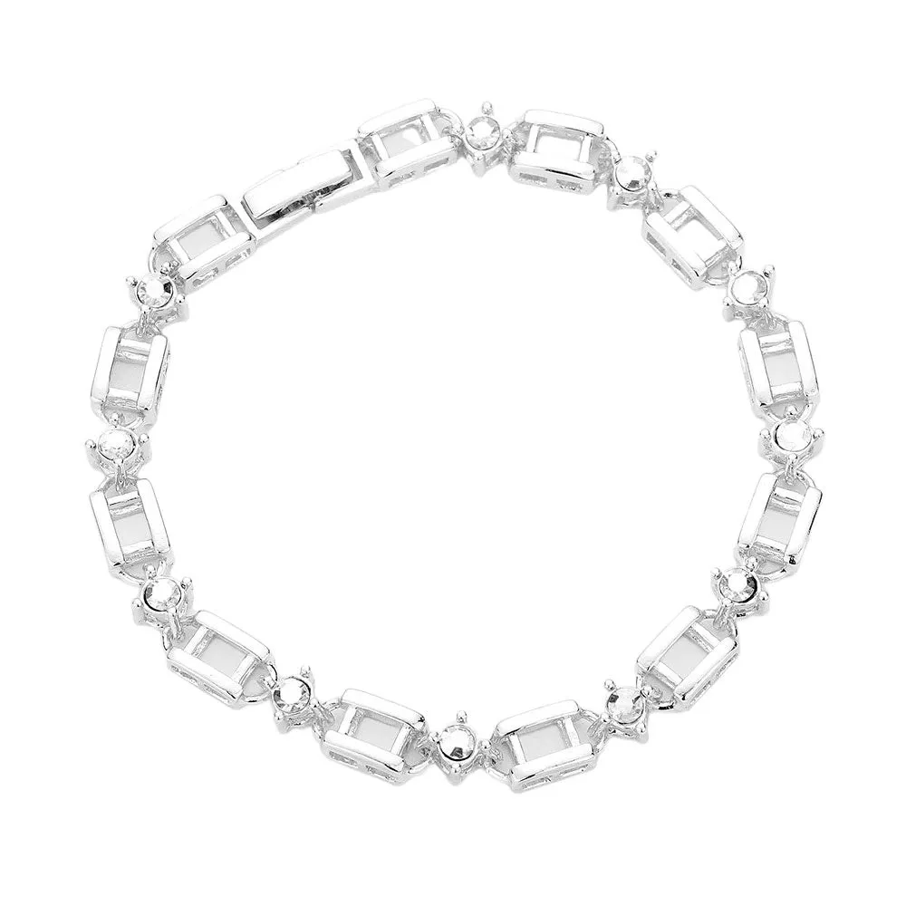 Stone Embellished Open Metal Rectangle Link Evening Bracelet