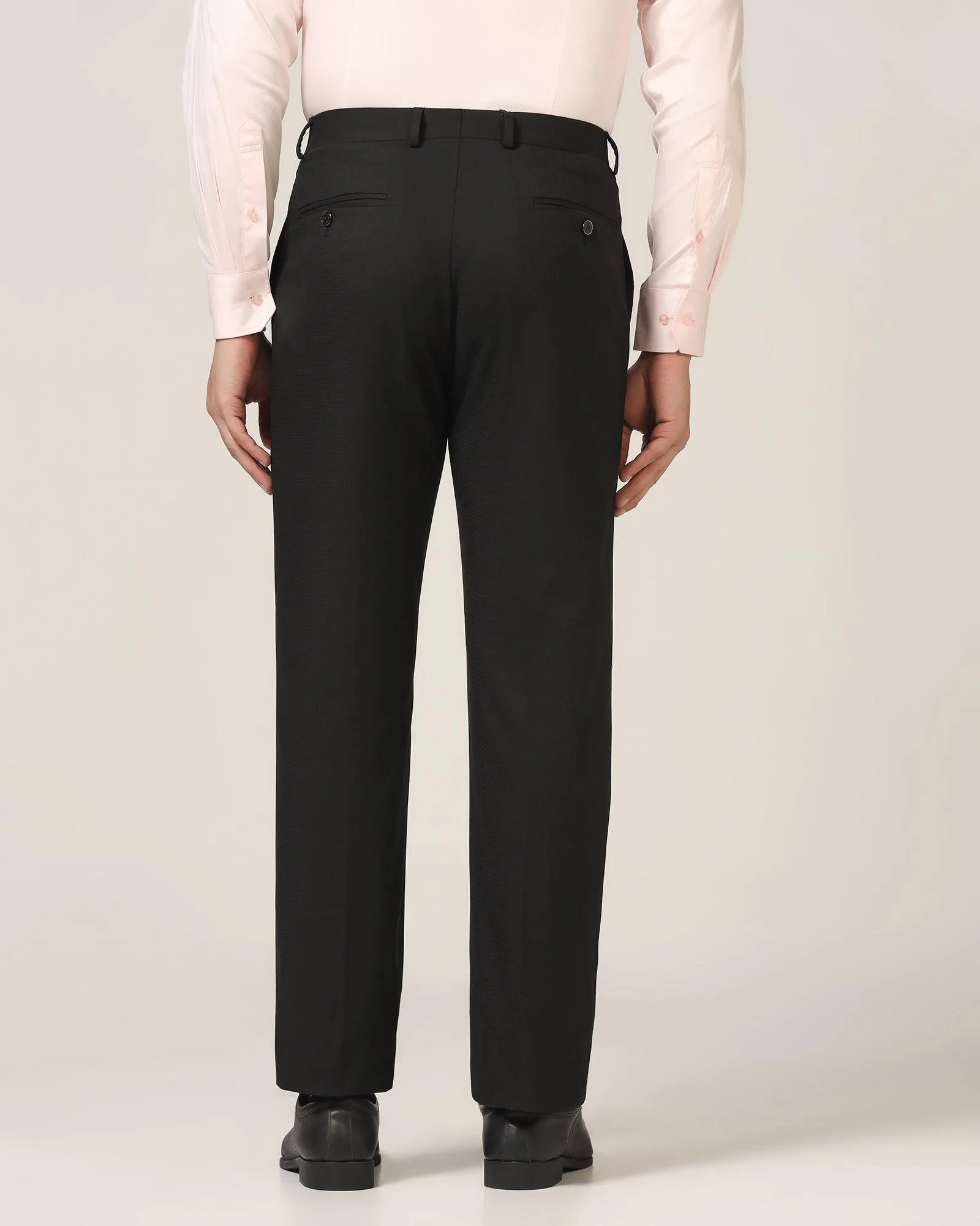 Straight B-90 Formal Black Textured Trouser - Buzid