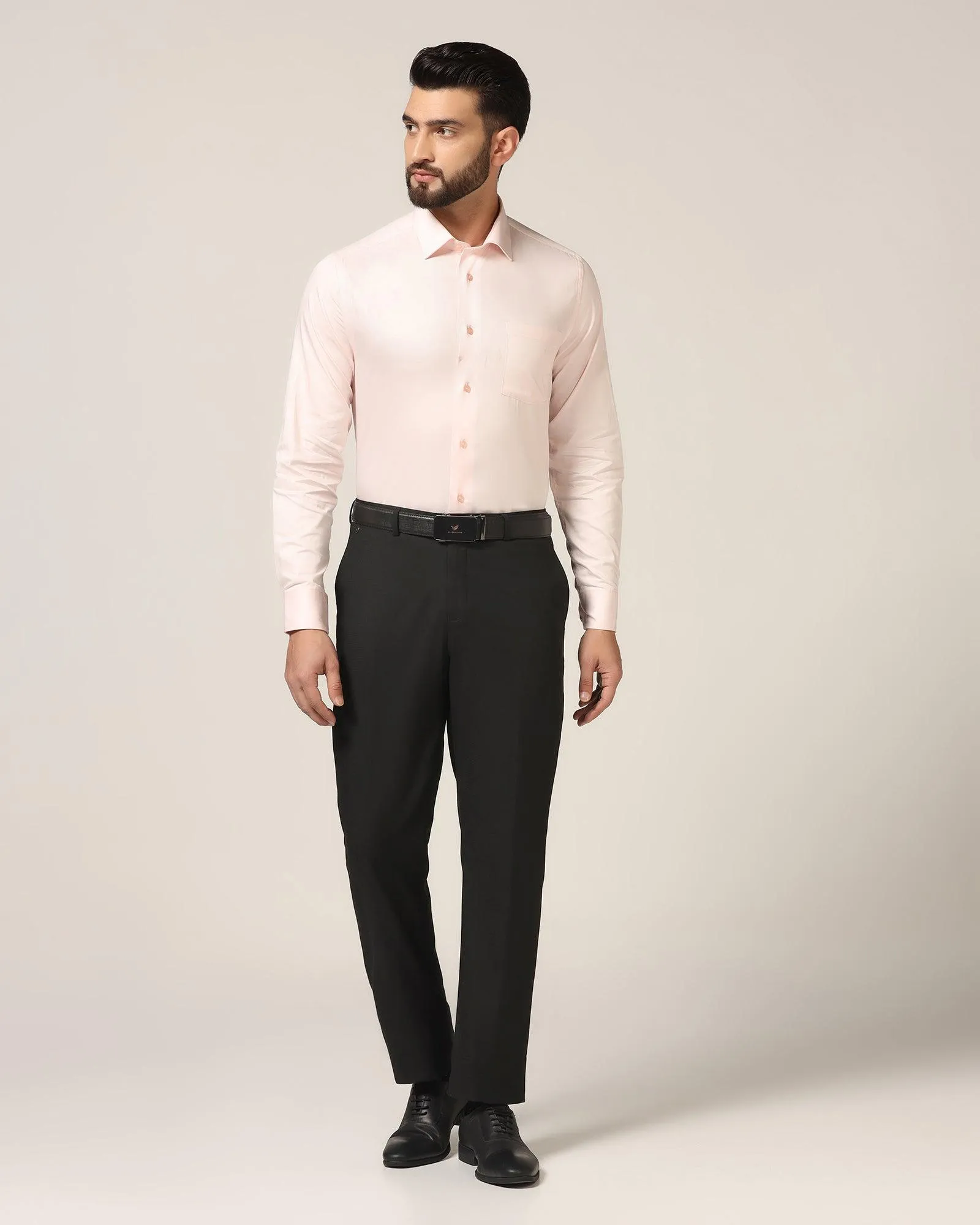 Straight B-90 Formal Black Textured Trouser - Buzid