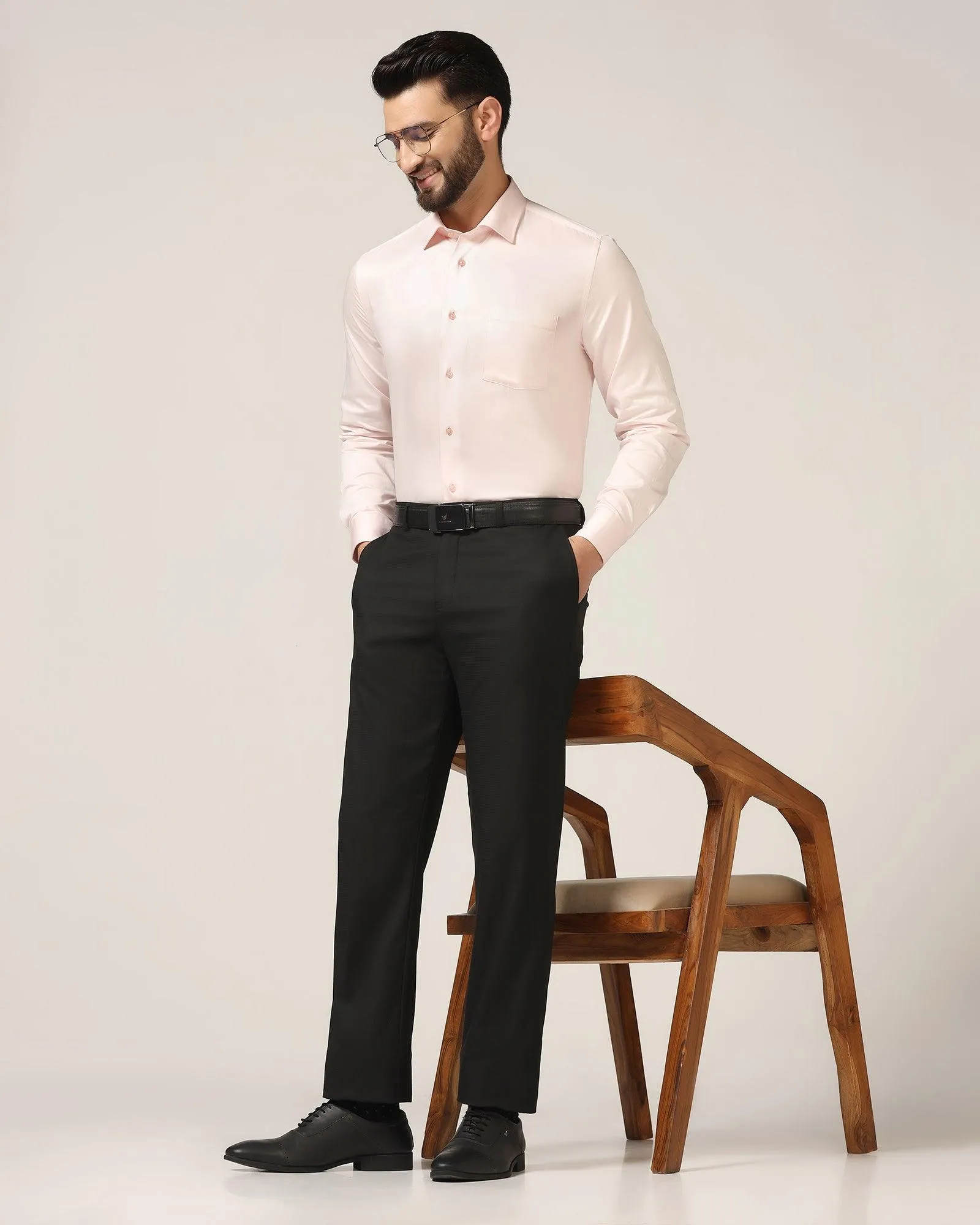 Straight B-90 Formal Black Textured Trouser - Buzid