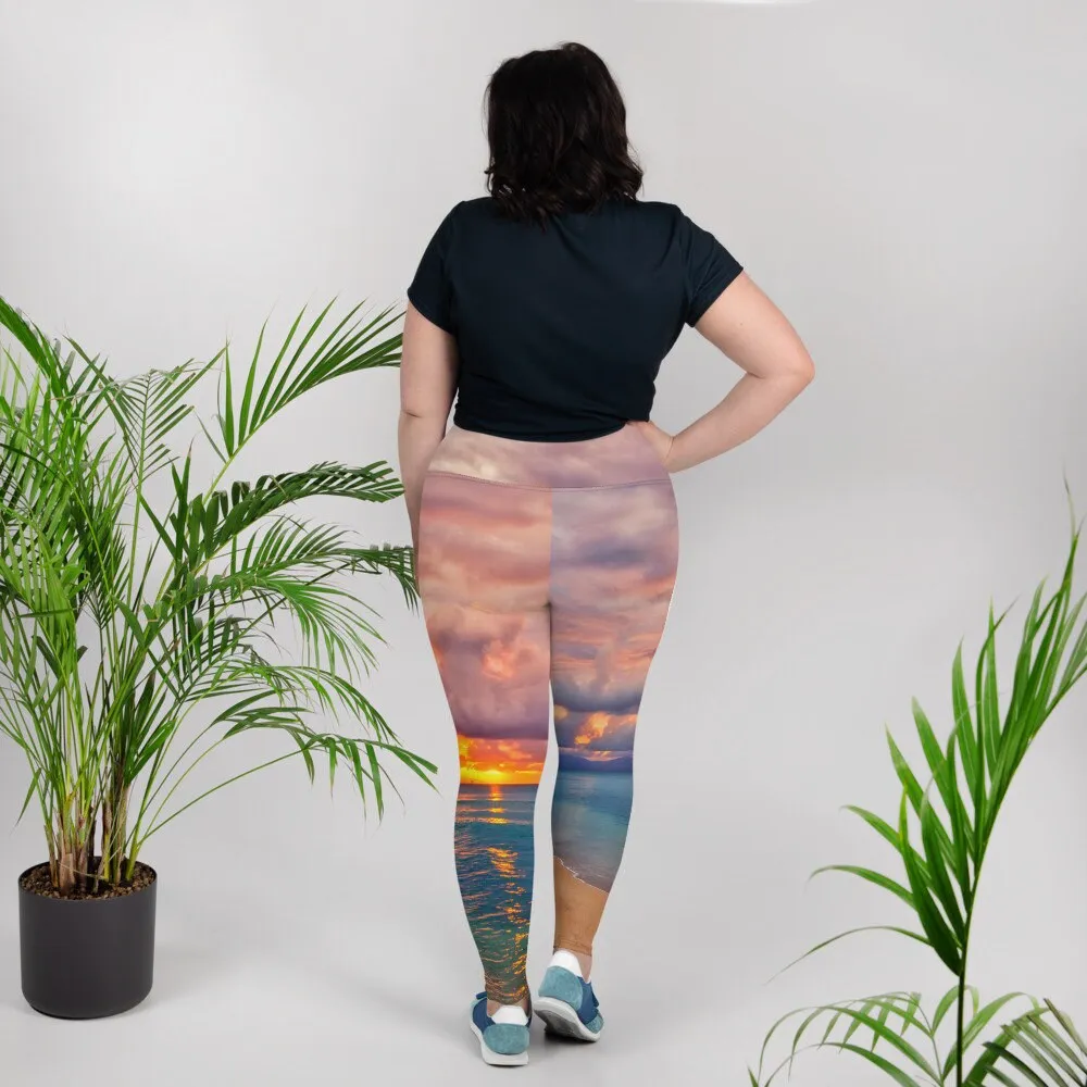 Sunset Beach Print Plus Size Leggings