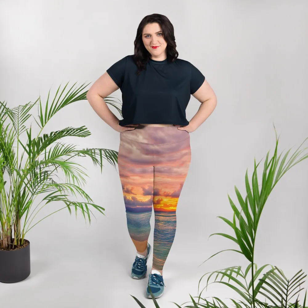 Sunset Beach Print Plus Size Leggings