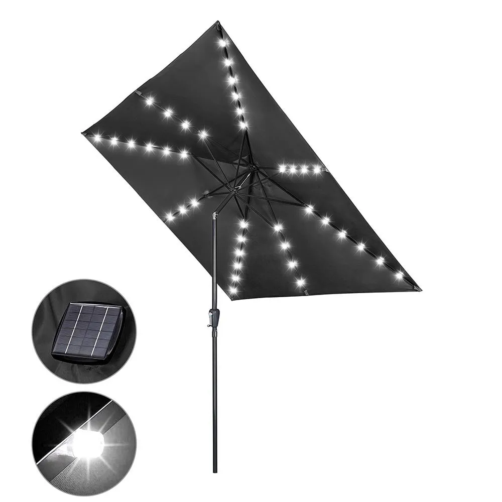 TheLAShop 10Ft 8-Rib Square Patio Umbrella with Solar Lights Tilt & Crank