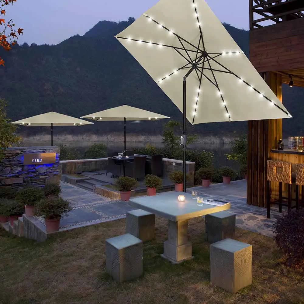 TheLAShop 9Ft 8-Rib Square Patio Umbrella with Solar Lights Tilt & Crank