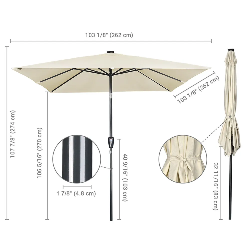 TheLAShop 9Ft 8-Rib Square Patio Umbrella with Solar Lights Tilt & Crank