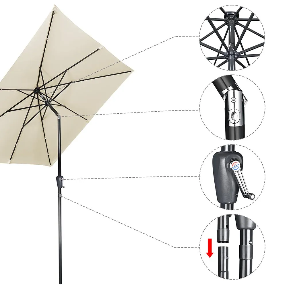 TheLAShop 9Ft 8-Rib Square Patio Umbrella with Solar Lights Tilt & Crank