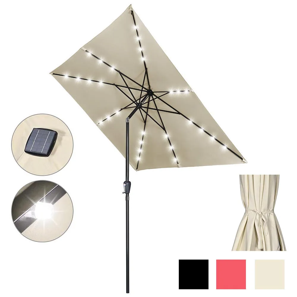 TheLAShop 9Ft 8-Rib Square Patio Umbrella with Solar Lights Tilt & Crank