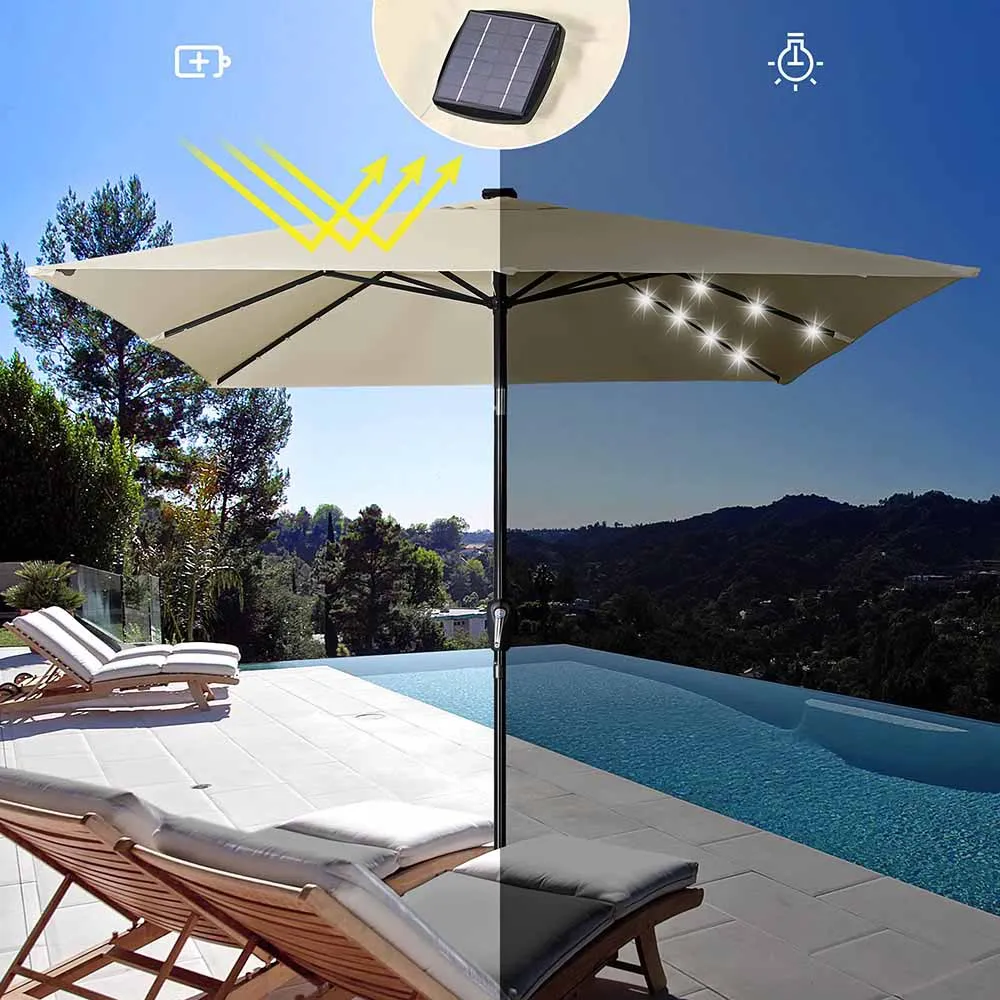 TheLAShop 9Ft 8-Rib Square Patio Umbrella with Solar Lights Tilt & Crank