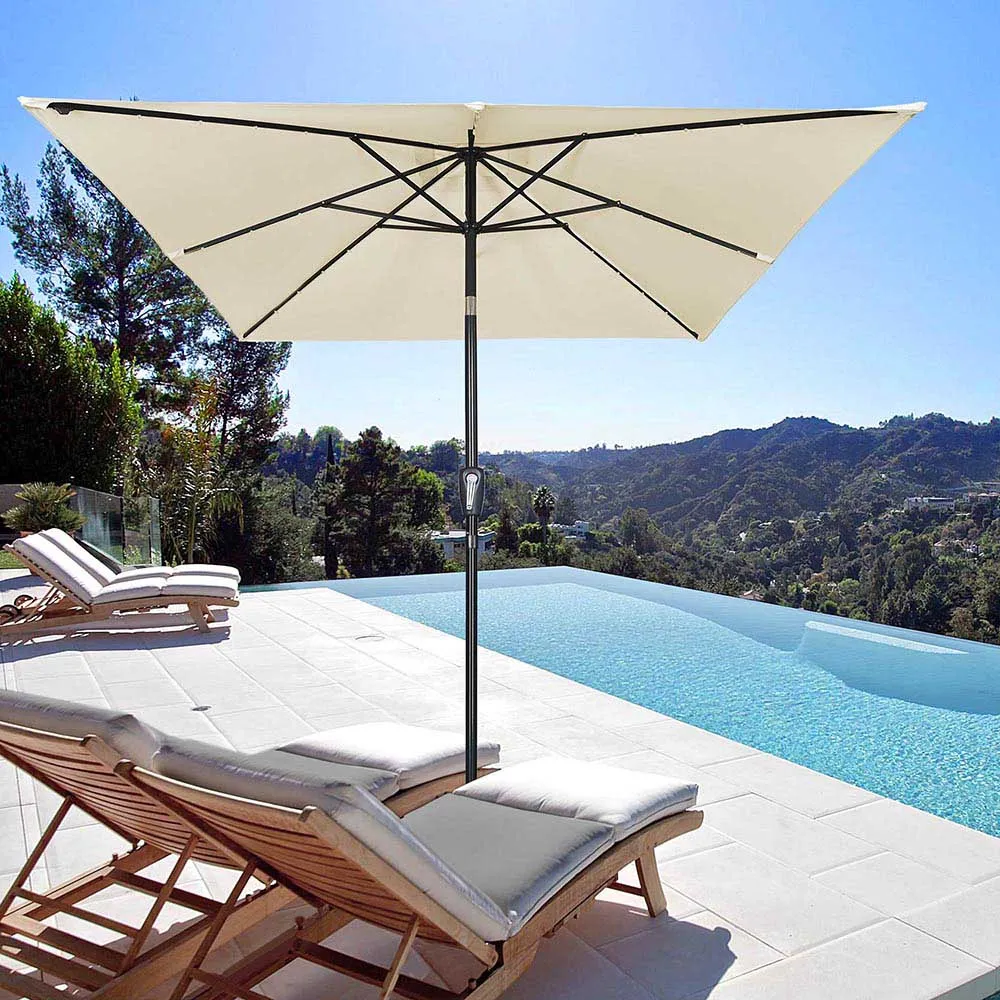 TheLAShop 9Ft 8-Rib Square Patio Umbrella with Solar Lights Tilt & Crank