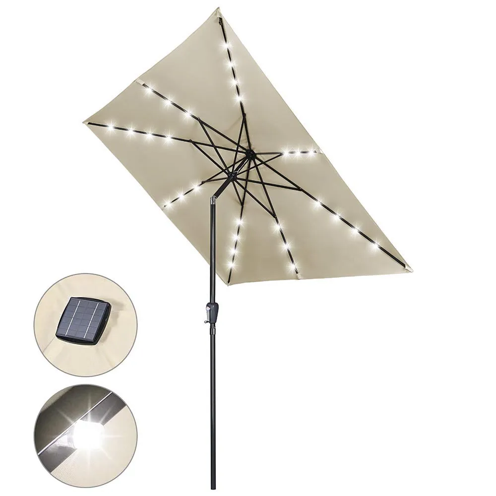 TheLAShop 9Ft 8-Rib Square Patio Umbrella with Solar Lights Tilt & Crank