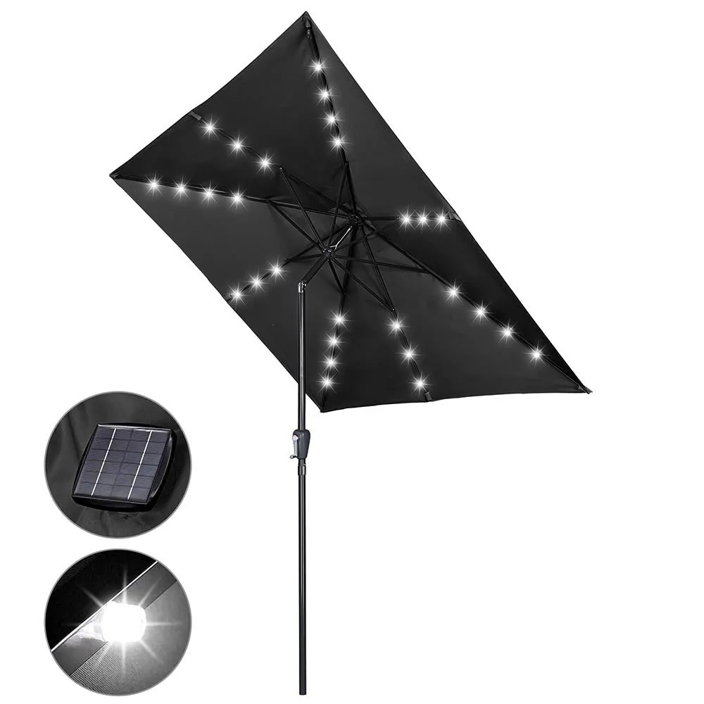 TheLAShop 9Ft 8-Rib Square Patio Umbrella with Solar Lights Tilt & Crank