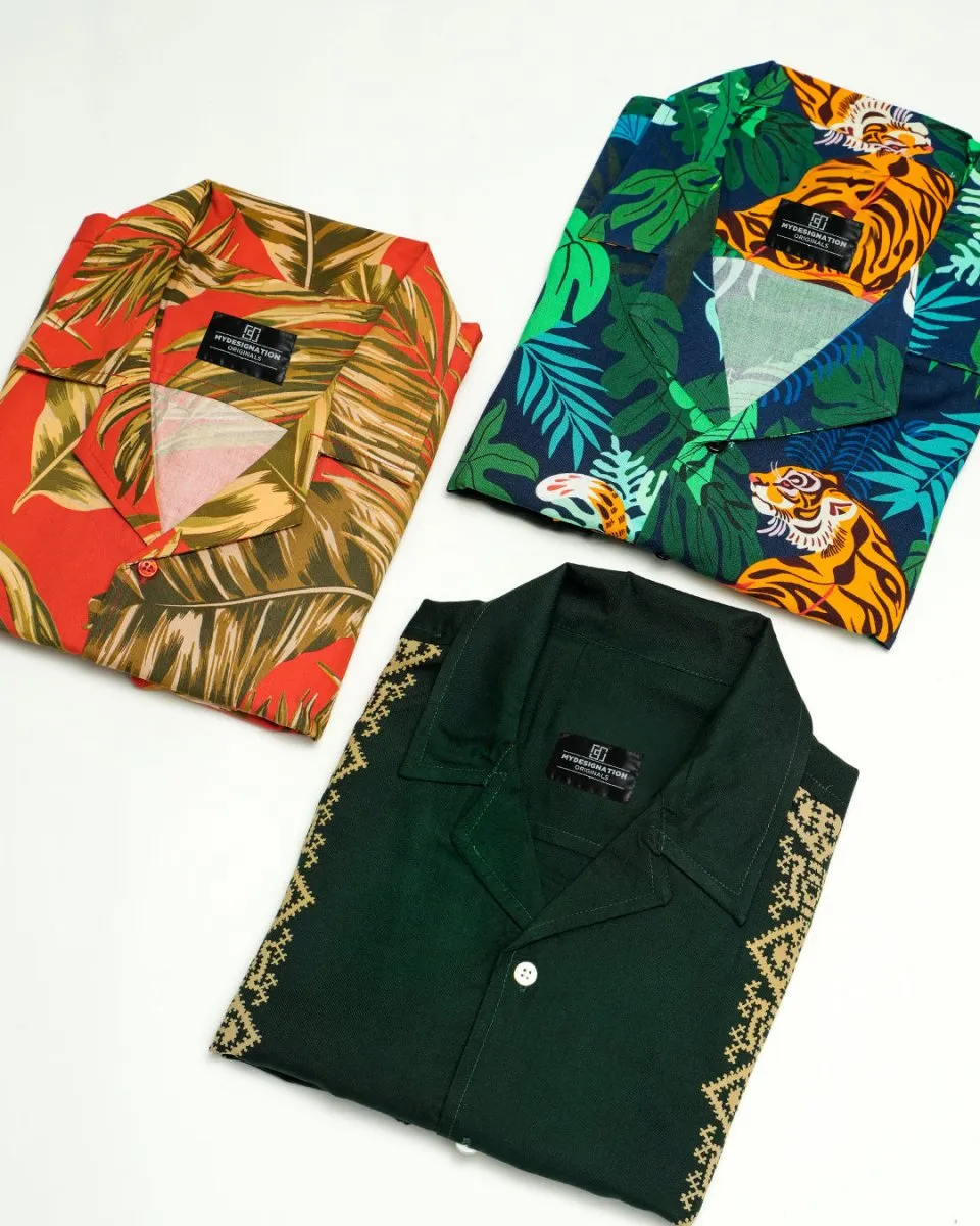 Vintage-Tiger-Green panel Shirt Combo (Pack of 3)