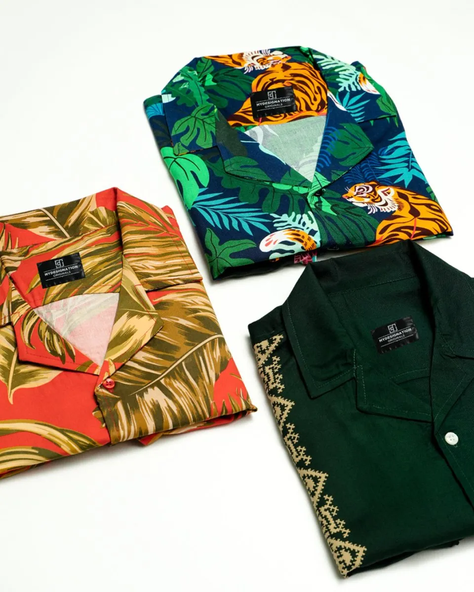 Vintage-Tiger-Green panel Shirt Combo (Pack of 3)