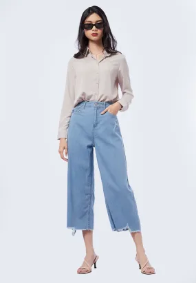 Wide Leg Denim with Raw Hemline