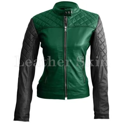 Women Green Leather Jacket