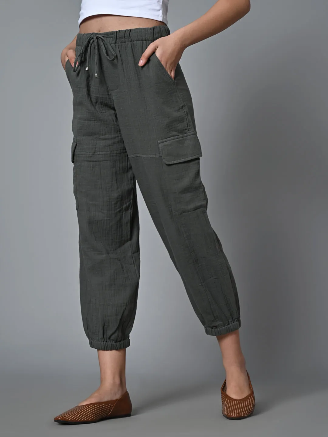 Women's Grey Cotton Jogger Pant