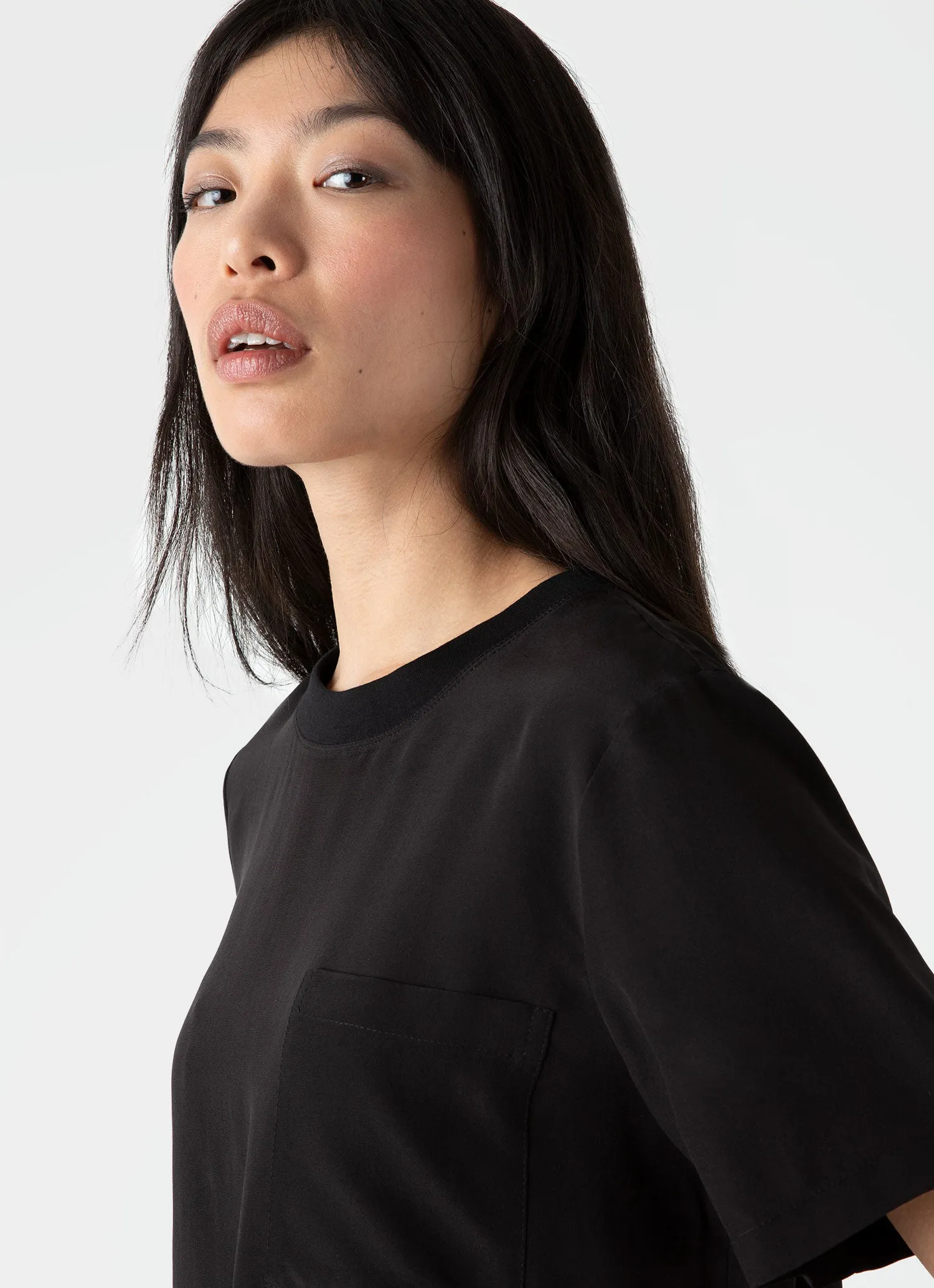 Women's Woven Silk T-shirt in Black