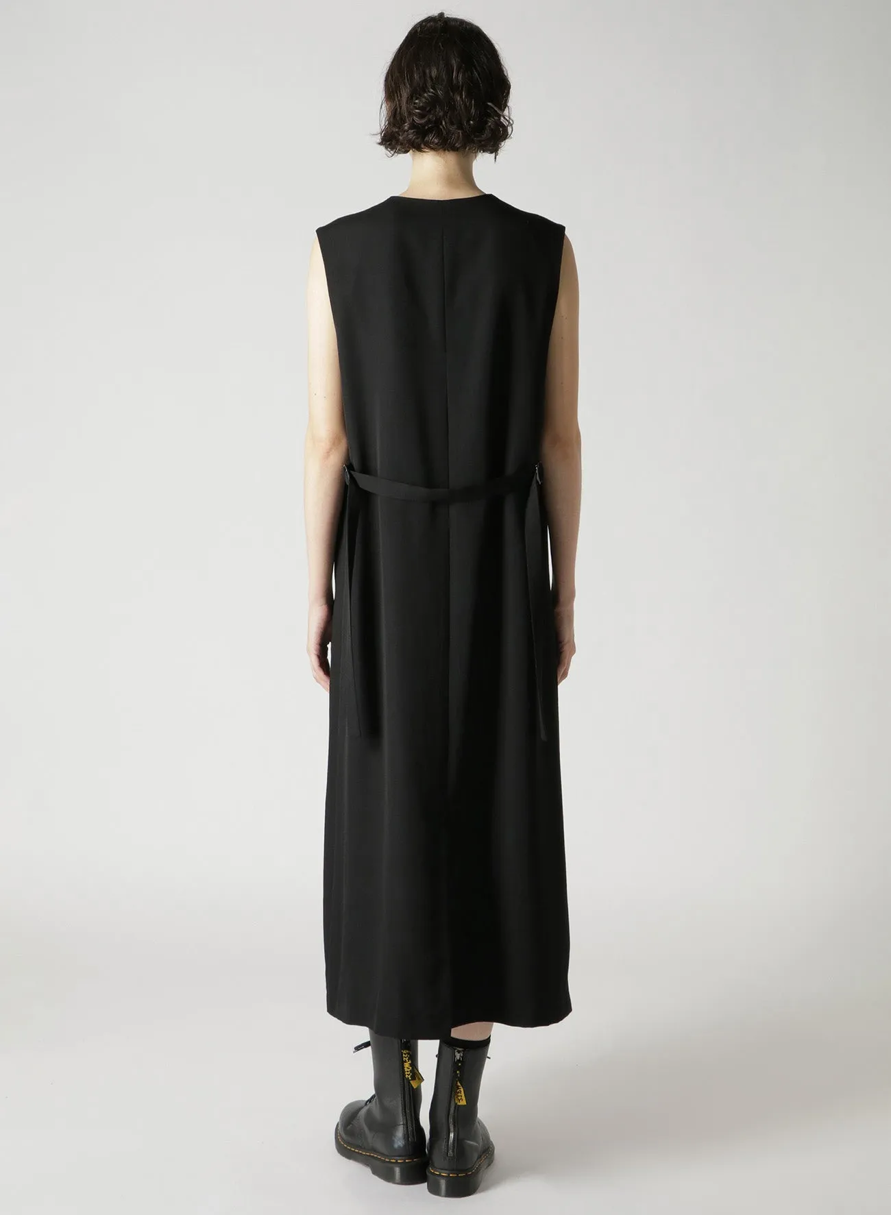 WOOL GABARDINE LONG SLEEVELESS DRESS