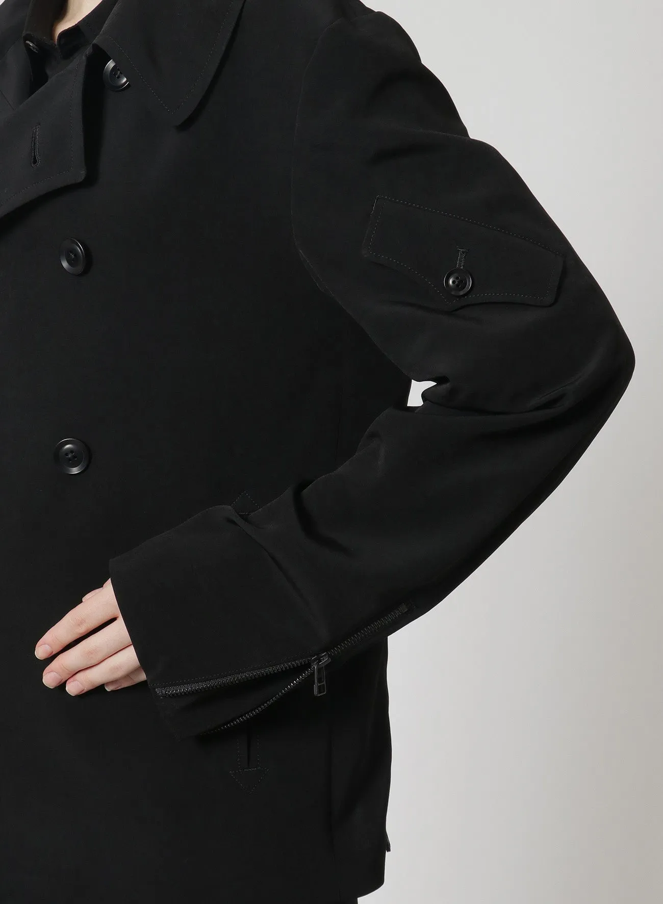 [Y's-Black Name]TRIACETATE POLYESTER CREPE de CHINE DOUBLE FRONT BLOUSON